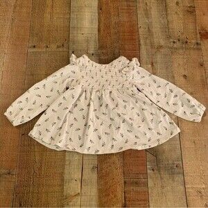 Maggie & Zoe long sleeve top with smocked front and Christmas holly berries -3T